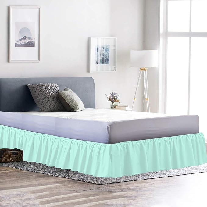 Ruffled Bed Skirt (Twin XL, Aqua Blue) 18 Inch Drop Dust Ruffle with Platform, 100% Cotton 600 Thread Count Fabric, Gathered Styling, Available in All Bed Sizes and 23 Colors - Bedskirt