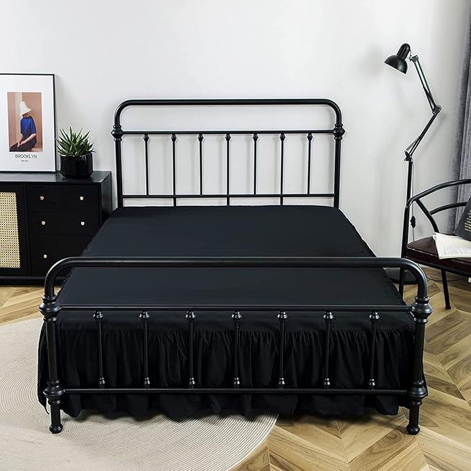 Bed Skirts Twin Size 18 Inch Ruffled Bed Skirt with Split Corners, 18 Inch Drop Dust Ruffle Bed Skirt with Platform, Black