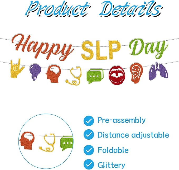 National SLP Day Decorations - 2PCS Gittler Happy SLP Day Speech Language Pathologist Awareness Banners Decor, Colorful Speech Therapy Month Party Supplies (No-DIY)