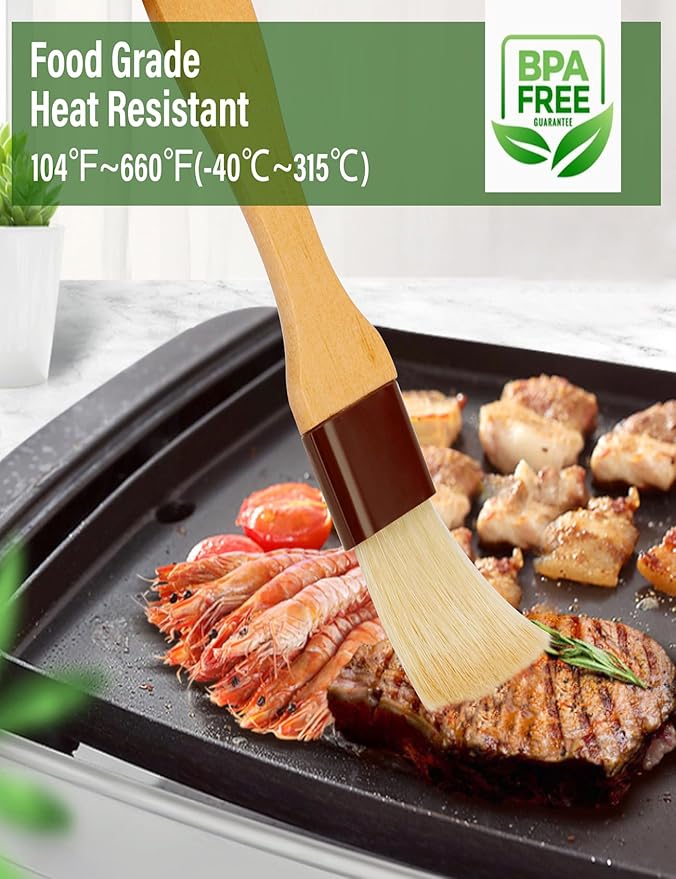 NXRACSH Natural Bristle Basting & Pastry Brush Set - 1.5"& 1" Food Grade Cooking Brushes, Not Shedding, for Turkey Basting, Butter, Egg Wash, Baking (4 Pc)