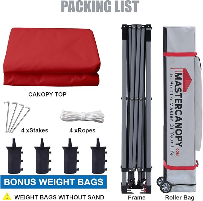 MASTERCANOPY Heavy Duty Pop-up Canopy Tent with Sidewalls (10x10,Red)