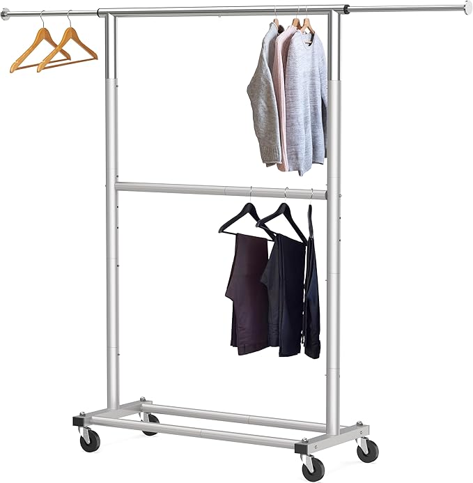 Simple Houseware Double Rod Garment Rack, Grey