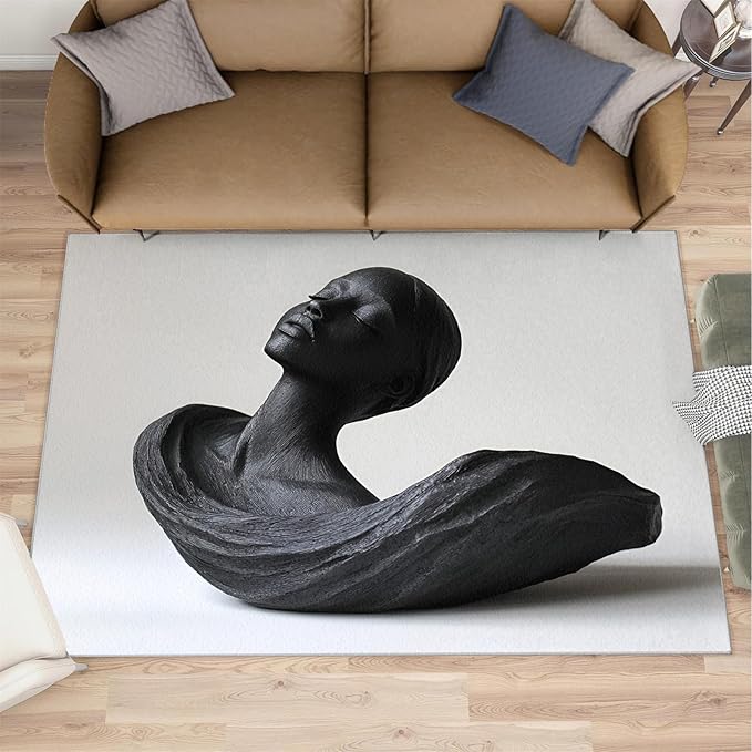 4x6 Sculpture Art Cafe Rug - 3D Portrait Rugs for Bedroom Aesthetic, Female Bust Soft Comfortable Non-Slip for Offie Bedroom Study Boy Girl Room Hotel Dorm