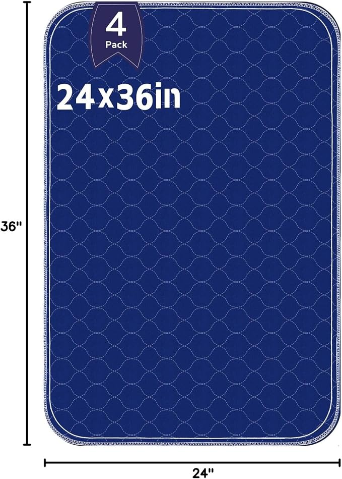 Waterproof Pads for Bed 24x36 Inch( 4pack),Heavy Absorbency Incontinence Pads for Bed,Washable Bed Pads,Washable Incontinence Pads for Kids,Adults,Elderly,Pets,Hide Stains,Washable Bed Pads for Adults