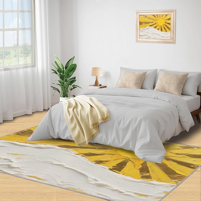 Boho Sun Area Rugs 4x5ft, Abstraction Deco Kids Play Rug, Minimalist Sunburst Throw Rugs Bedroom Fluffie Soft for Coffee Shop Living Room Under Table Game Room