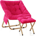 Kasunpul Comfy Saucer Chair, Foldable Living Room Chairs, Soft Faux Fur Lounge Chair for Bedroom, Reading Chairs for Adults, Teens, X-Large (Hot Pink)