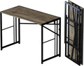 Lutown-Teen 40 inch Folding Desk, Writing Gaming Computer Camping Desk, No Assembly Required Home Office Table, Black Oak