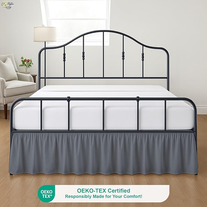 Cottington Lane Ruffled Bed Skirt Full Size with Split Corner, Brushed Microfiber Hotel Quality Dark Grey Dust Ruffle, 15 Inch Drop Gathered Bedskirt, Soft and Stylish, Shrinkage and Fade Resistant
