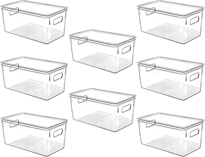 Clear Plastic Storage Bins with Lids, Perfect for Kitchen Organization or Pantry Organization and Storage, Stackable Fridge Organizer Bins, Storage Containers for Organizing, Cabinet Organizers