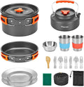 Fitense 21Pcs Camping Cookware Mess Kit for 2, Lightweight Camping Kitchen Pots and Pans Set, Portable Cooking Essentials for Backpacking, Hiking and Picnic