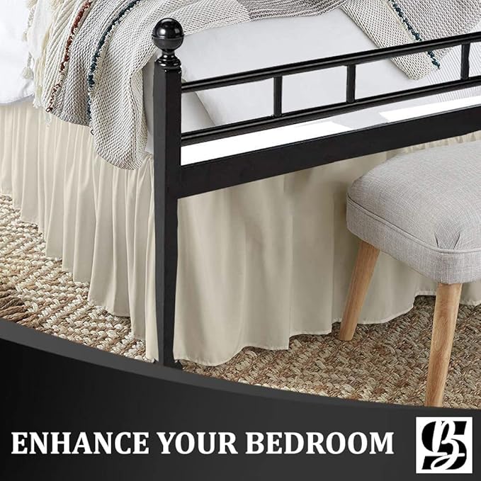 SKY BEDDINGS - Twin Size Ruffled Bed Skirt with Split Corners - 18 Inch Drop Dust Ruffle Bed Skirt with Platform Three Sided Coverage - 100% Microfiber, Ivory