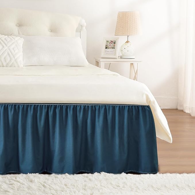 RIMELA Dusty Navy Bed Skirt King Size 18 Inch Drop, Wrap Around Elastic Bedskirt, Dust Ruffle for Adjustable Bed Base Machine Washable Easy to Install Bed Skirts