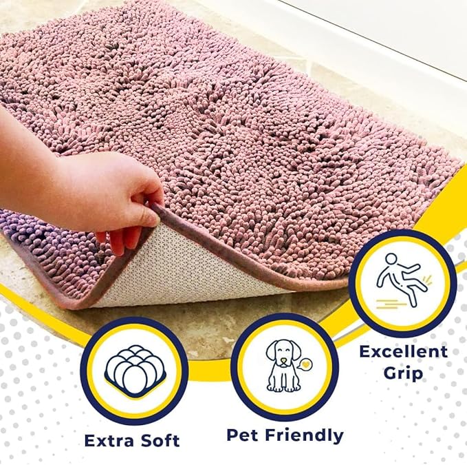 Muddy Mat® | Super Absorbent Door Mat Indoor, Microfiber Quick Dry Chenille Entryway Rug, Non-Slip Front Door Mat, Indoor Mats for Entryway, Machine Washable Pet Rug, Light Pink 48" x 60"