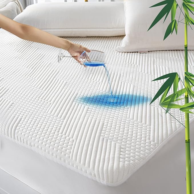 GRT King Waterproof Mattress Protector Rayon Bamboo - 3D Air Fiber Cooling Mattress Cover Breathable Ultra Soft, Mattress Pad Noiseless Fits up to 26'' Deep Pocket Washable