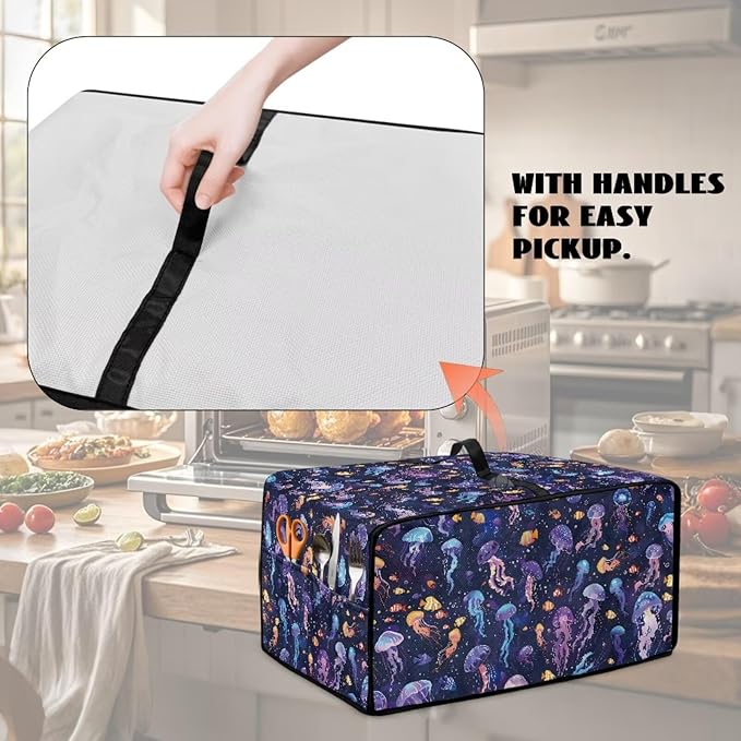 Jellyfish Clownfish Bubble Print Microwave Oven Cover Dust-Proof Fabric Toaster Oven Covers Easy to Clean Foldable Microwave Oven Grill Cover Protector with Top Handle, S