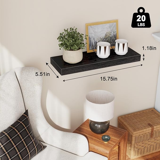 Fixwal Floating Shelves for Wall, 15.7" Wood Wall Mounted Shelves for Living