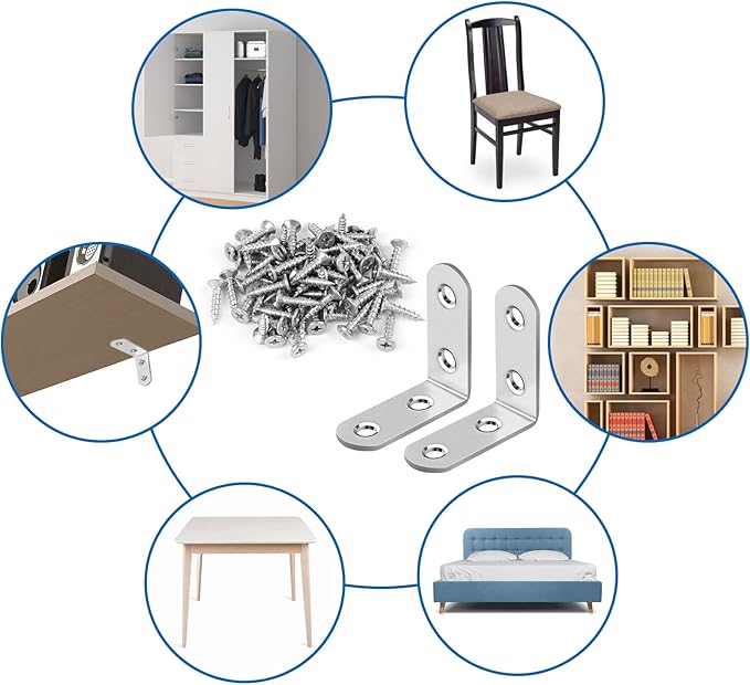 16 Pcs L Bracket Stainless Steel Corner Brace Sets, 90 Degree Right Angle