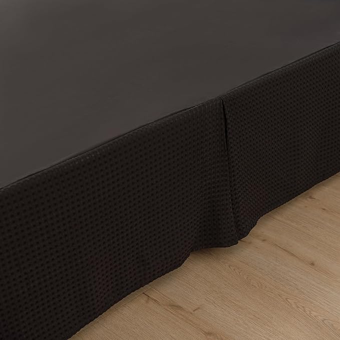 Bed Skirt King Size, Pleated Waffle Weave Bed Skirt with Split Corners, Tailored Dust Ruffle 18 Inch Drop Easy Fit, Machine Washable, Black, 18" King