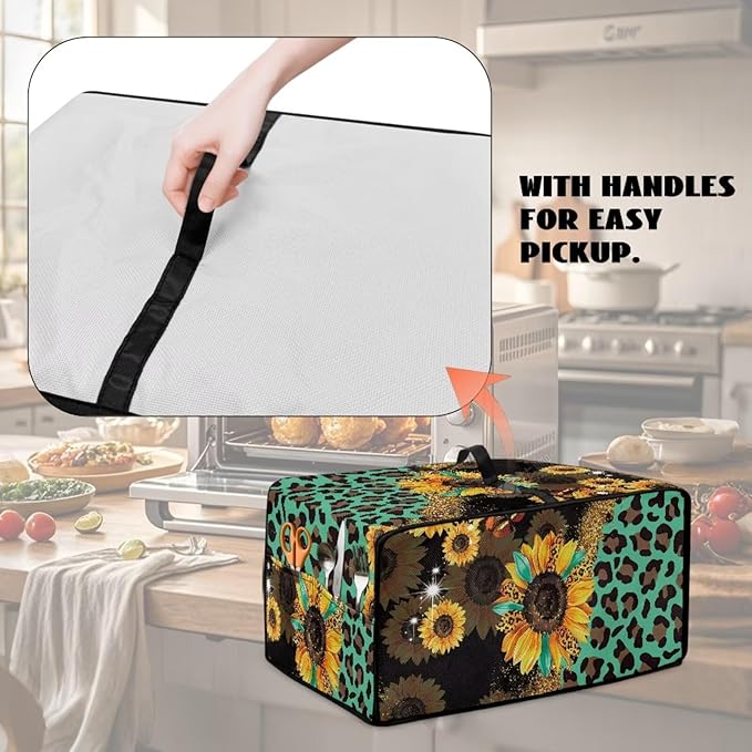 Toaster Oven Protective Cover with Side Pockets, Dustproof Smart Microwave Oven Protector for Kitchen Countertop, M, 16.5 x 20.5 x 10 Inches, Sunflower Leopard Print