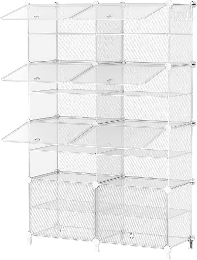 AWTATOS Shoe Rack, 8 Tier Shoe Storage Cabinet with Door, 32 Pair Shoe Organizer Shelves for Closet Hallway Bedroom Entryway, Transparent Twill