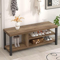 FOLUBAN Shoe Bench for Entryway, Wood and Metal Indoor Bench with Shoe Storage and Seating for Bedroom, Hallway, Living Room, Rustic Oak, 43.3 Inch