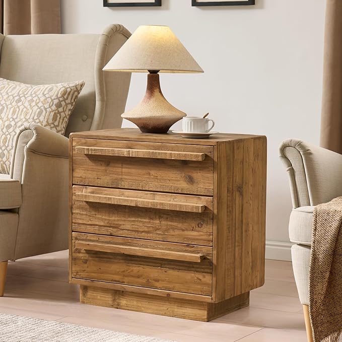 HOKYHOKY Set of 2 Reclaimed Solid Wood Nightstand-24 Inches Large End Table