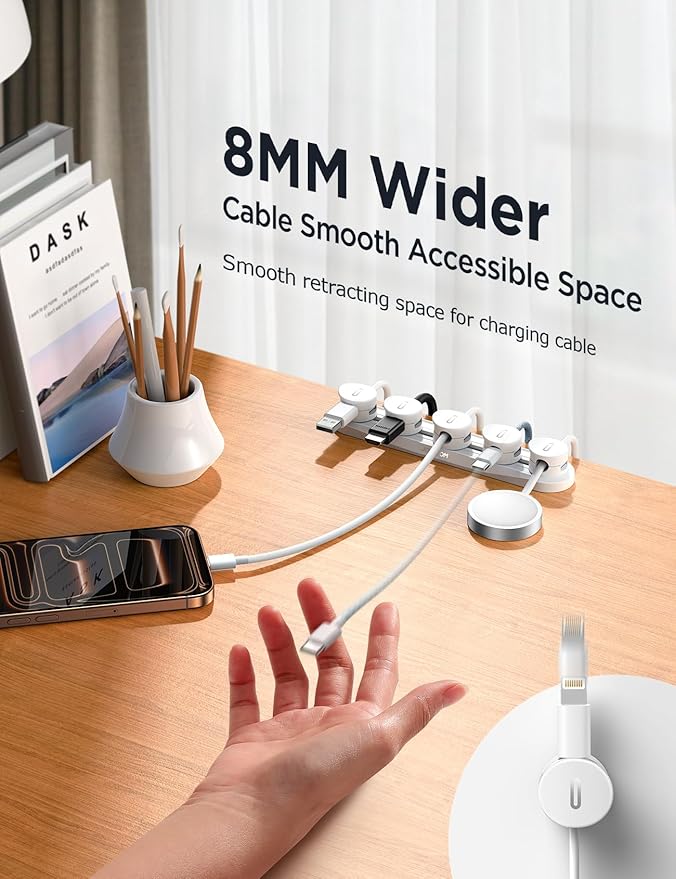 5-in-1 Magnetic Cord Organizer JOYROOM Cable Clips[Adjustable Sliding Track] Under Desk Adhesive Cord Management Wire Keeper for Computer Phone, Office Workspaces Table Organization Home Accessories