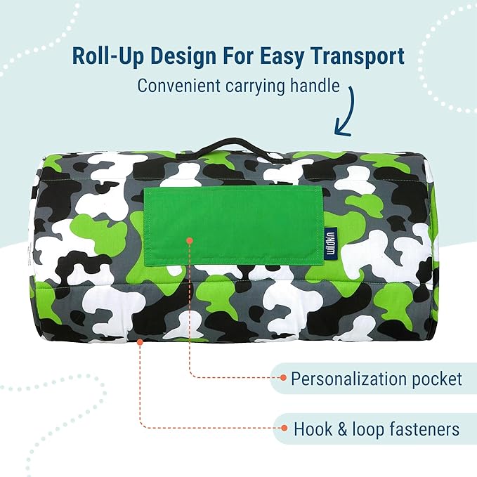 Wildkin Kids Original Nap Mat – Cozy Kids Sleep Mat with Pillow, Ideal for School & Travel - Camo Green