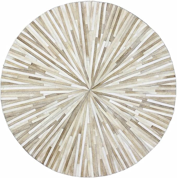 Faux Cowhide Round Area Rug | Non-Slip Leather Floor Carpet for Living Room, Bedroom, and Home Décor | Modern Stylish Accent Rug(Beige_7x7)