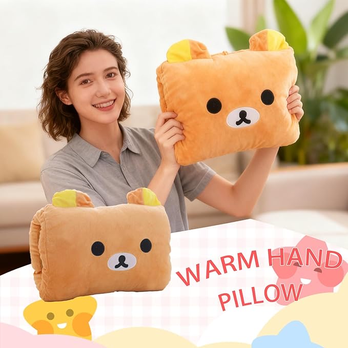Kids Cartoon Hand Warmer Pillow, Plush Animal Doll with Arm Warmers for Children, Soft Hugging Cushion for Nap and Winter Days, Cozy Throw Pillow