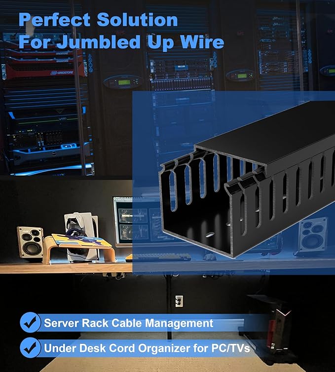 ZhiYo H2in x W2.4in Professional Server Rack Cable Management Raceway, 95in (4X L23.6in) Cable Raceway Kit, Electrically Safe PVC, Open Slot Wire Hider for Under Desk/Computer/Network Cords