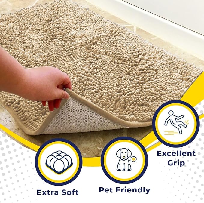 Muddy Mat® Shown on TV – Super Absorbent Microfiber Dog Door Mat for Muddy Paws, Non-Slip Washable Pet Rug, Quick Dry Chenille Entryway Carpet, Machine Washable Indoor Outdoor mat, Beige 28"x18"
