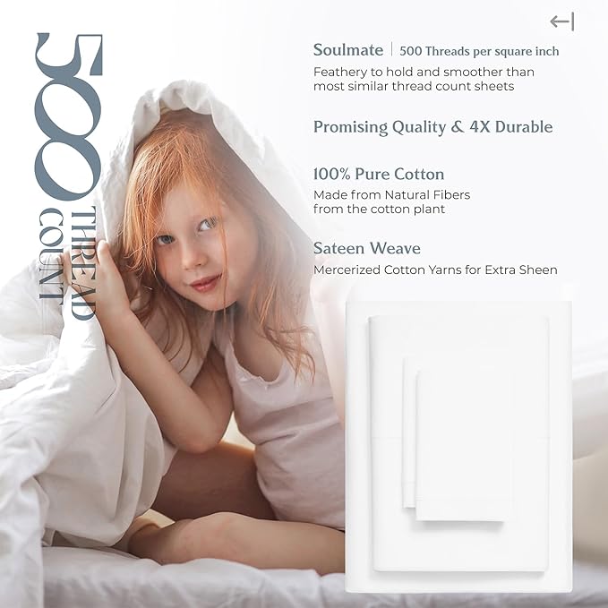 Mayfair Linen 100% Egyptian Cotton 2 Pack Queen Sheet Set - Luxury 500 Thread Count Cotton Sheets Queen Size (8 PC, Light Blue), Soft, Cooling, Sateen Weave, 16" Deep Pocket Hotel Quality Bed Sheet