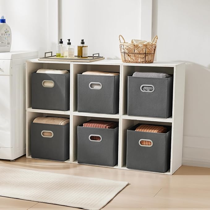 MAX Houser Fabric Storage Bins Cubes Baskets Containers with Dual Plastic Handles for Home Closet Bedroom Drawers Organizers (Cattail Gray)
