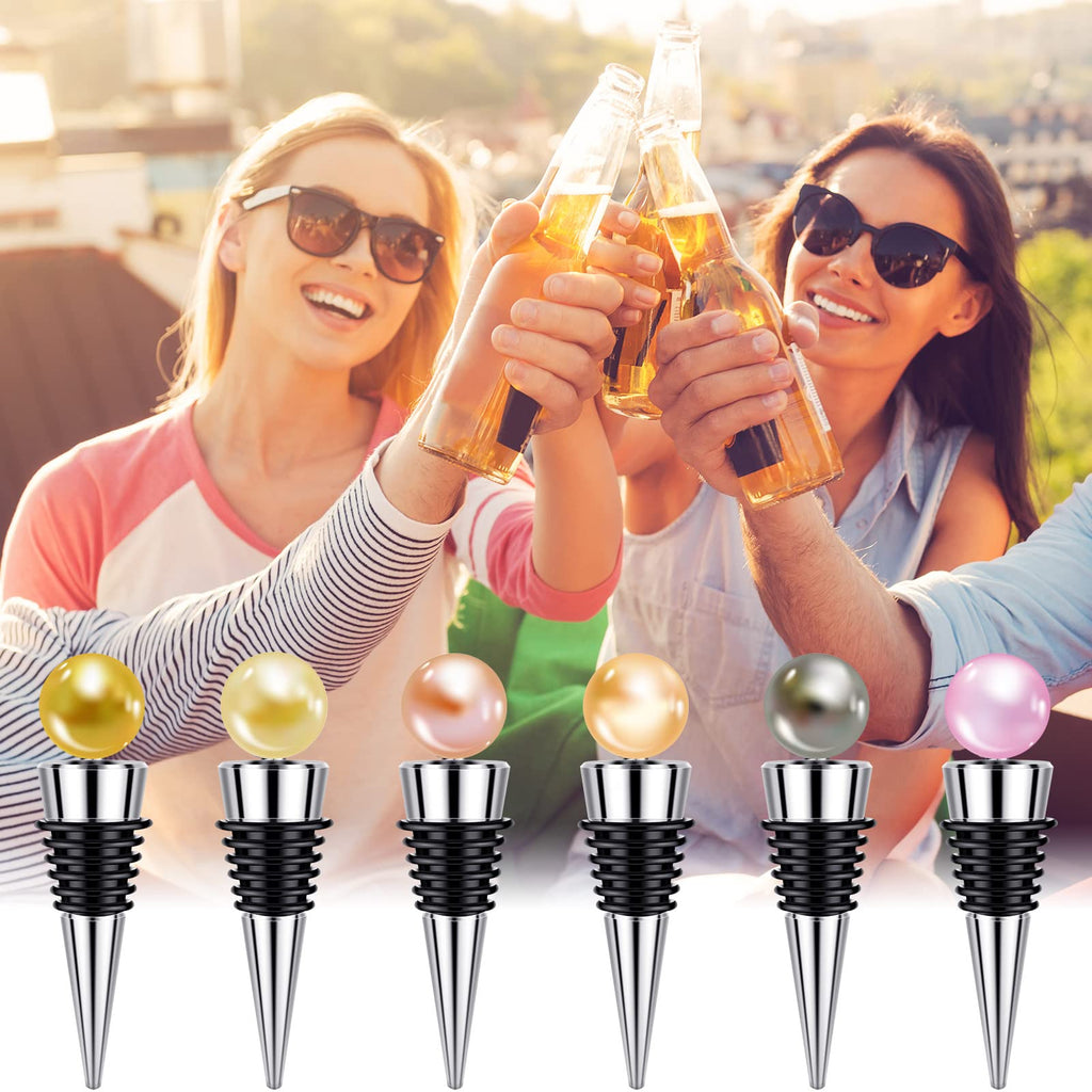 Honeydak 6 Pieces Stainless Steel Wine Bottle Stoppers Reusable Corks