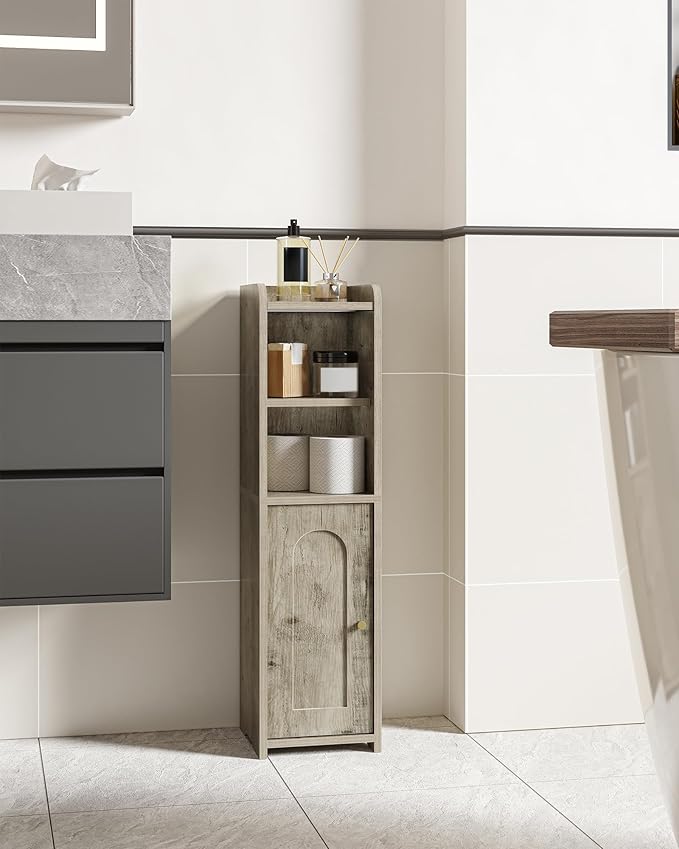 Hzuaneri Bathroom Storage Cabinet, Corner Floor Cabinet with Doors and Adjustable Shelf, Narrow Toilet Paper Cabinets, Bathroom Organizer for Small Spaces, Greige BC19705X