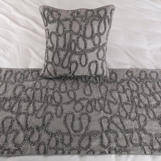 The HomeCentric King Queen Twin Bed Runner, Grey Designer Bed Scarf in Linen with Embroidery, Queen Size 74"x18" Bed Runner with Pillow Cover, Bed Linen Foot Warmer Home Living - Grace Forever