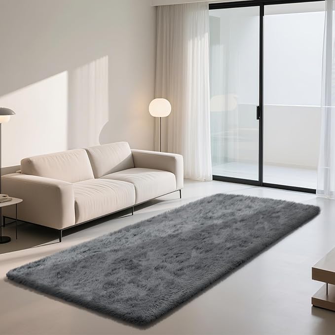 Soft Runner Rugs for Bedroom, Dark Grey 2x8 Runners for Hallways Fluffy Rug Area Rug, Bedside Rug for Living Room Bedroom Kids Room Home Decor