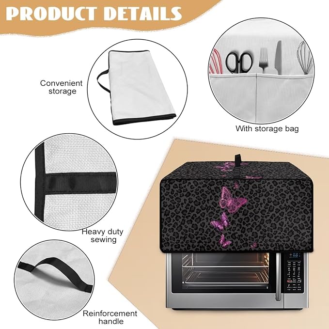 Butterfly Leopard Print Microwave Oven Dust Cover Heavy Duty Microwave Oven Cover Foldable Dust-Proof Kitchen Machine Covers Case Protections for Toaster Oven, M