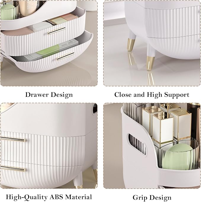 Makeup Organizer for Vanity, Large Capacity Skincare Cosmetic Organizer Countertop with 2 Drawers, Cosmetic Display Cases Makeup Storage Box for Bedroom, Bathroom, Ideal Gifts for Women(White)