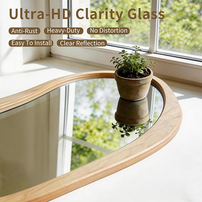 Irregular Full Length Mirror, 71"x33.5" Oversized Organic Floor Mirror with Solid Wood Frame, Asymmetrical Full Body Mirrors for Living Room Entryway Hallway Cloakroom, Leaning/Hanging