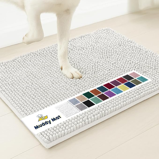 Muddy Mat® | Super Absorbent Door Mat Indoor, Microfiber Quick Dry Chenille Entryway Rug, Non-Slip Front Door Mat, Indoor Mats for Entryway, Machine Washable Pet Rug, White 36" x 120"