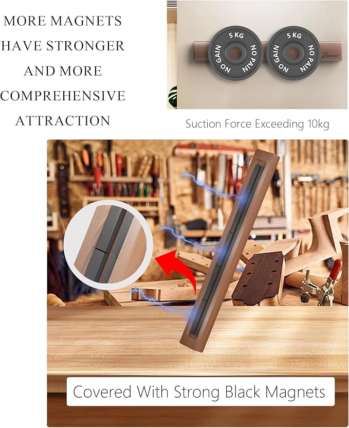 Zeuric 16 Inch Acacia Wood Magnetic Knife Holder Wall Mount - Heavy Duty Knife Magnet Strip for Refrigerator, Kitchen Cabinet & Countertop Storage