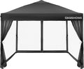 OASISHOME 10'x10' Pop-Up Gazebo Canopy Tent with Netting Sidewall & Wheeled Bag,Weight Bag, Stakes, Ropes, Waterproof, UV Protection, Heavy-Duty Steel Frame for Backyard/Outdoor/Parties (Black,10x10)