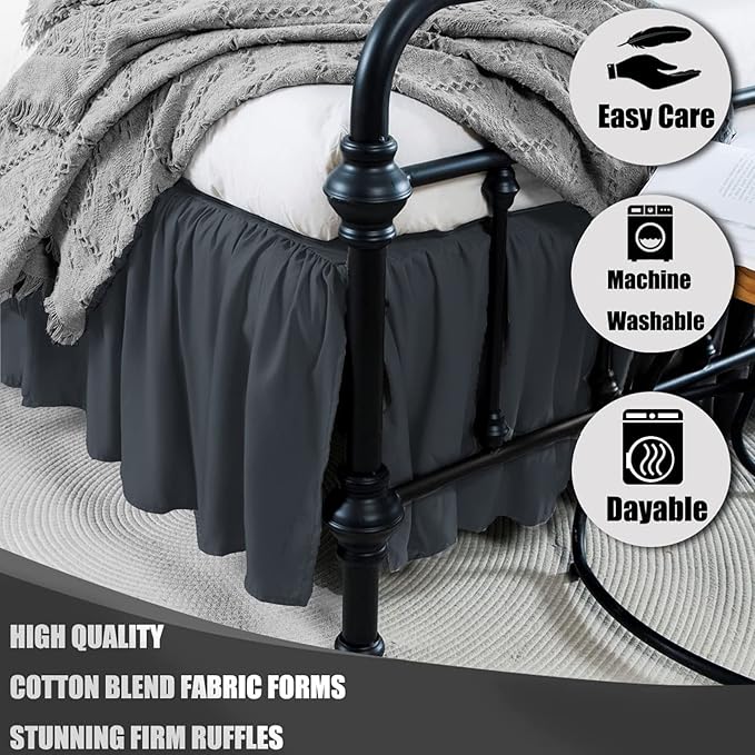 Black Bed Skirt Twin Size Ruffled Bed Skirt with Split Corners, Twin Bed Skirt 14 Inch Drop,Twin Size Bed Skirt Black for Ruffled Bed Skirt with Split Corners, Bed Skirt Twin Size
