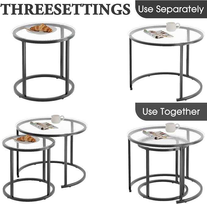 aboxoo Gold Nesting Coffee Table Set of 2, Small Glass Round Nesting Tables