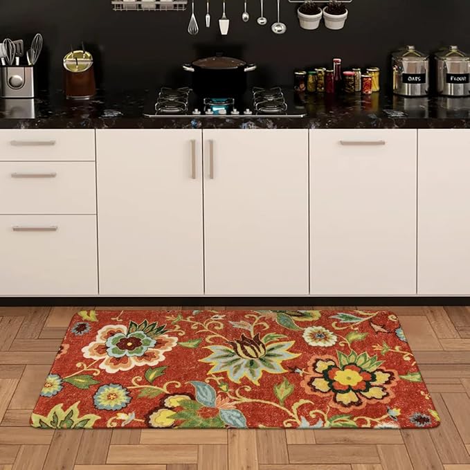 Lahome Floral Red Carpet Runner Rug 2x4, Washable Hallway Non-Slip Kitchen Christmas Runner Rugs, Vintage Throw Carpet for Hallway Bathroom Entryway Laundry Room(2'x4', Red)