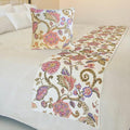 The HomeCentric King/Queen/Twin White & Pink Designer King 90"x18" Bed Runner with Pillow Cover, Floral, Printed, Sequins, Beaded, Embroidery & Handmade Bed Scarf on Cotton Fabric - Aster