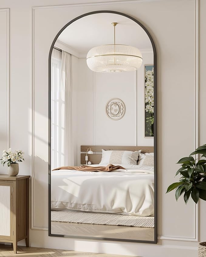 Suidia Full Length Mirror, 58"x18" Floor Standing Mirror Freestanding, Full Body Mirrors with Stand for Bedroom, Hanging Mounted for Living Room Cloakroom, Black, Arched Style