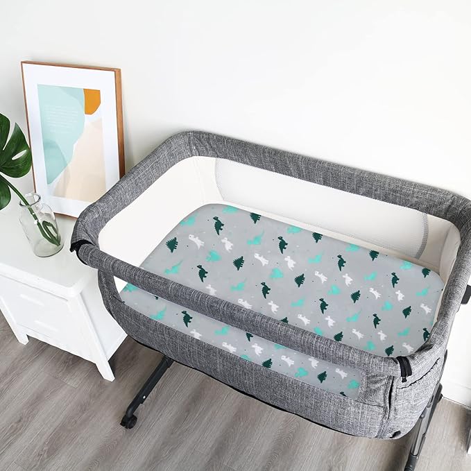 Bassinet Sheet 4 Pack for Baby Boys or Girls, Bassinet Sheets Ultra Soft Universal Fit for Most Rectangle, Oval, Hourglass Bassinet Mattress, Bassinet Sheets, Grey